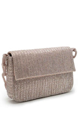 Coffer Dusky Pink Striped Embellished Faux Silk Clutch