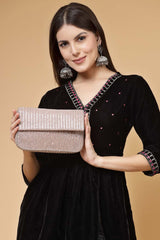 Coffer Dusky Pink Striped Embellished Faux Silk Clutch