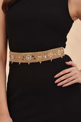 Gold Embellished Satin Belt