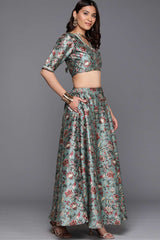 Green Art Silk Zari Flared Lehenga Choli