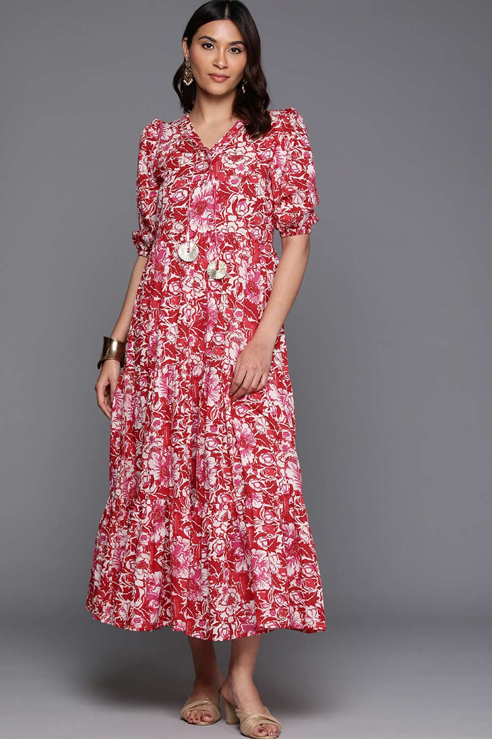 Red Cotton Printed Dress