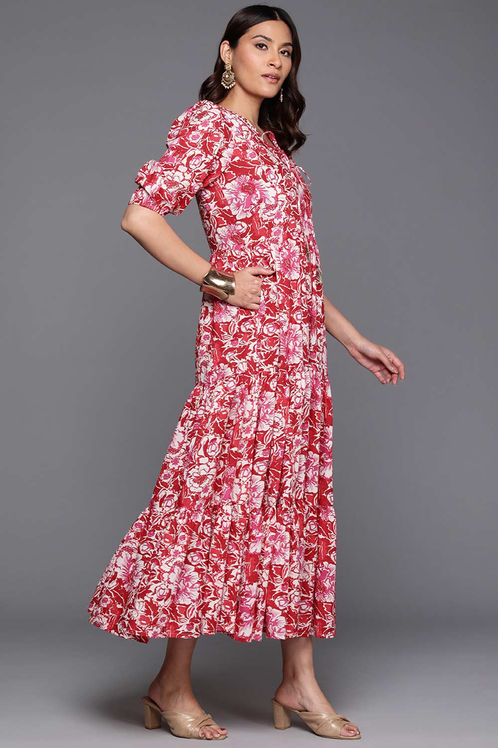 Red Cotton Printed Dress