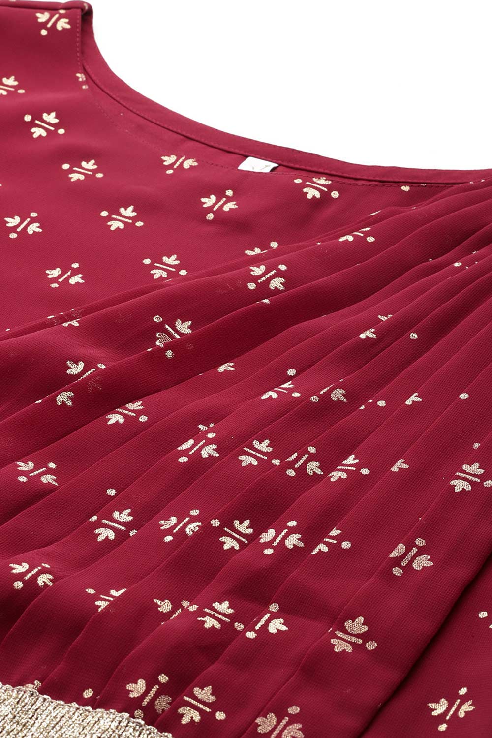 Maroon Georgette Printed Dress