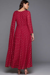 Maroon Georgette Printed Dress