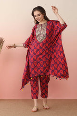 Purple Poly Crepe Printed Kurti Set