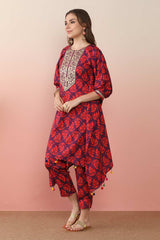 Purple Poly Crepe Printed Kurti Set