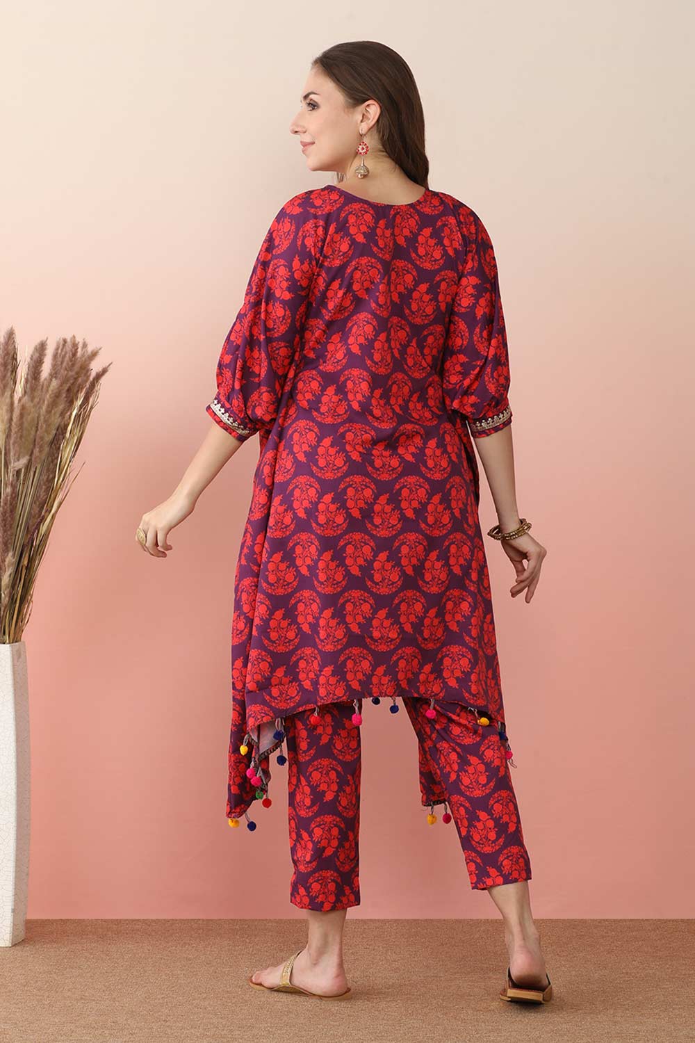 Purple Poly Crepe Printed Kurta Set