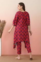 Purple Poly Crepe Printed Kurti Set