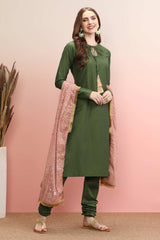 Olive Silk Blend Solid Kurta Set