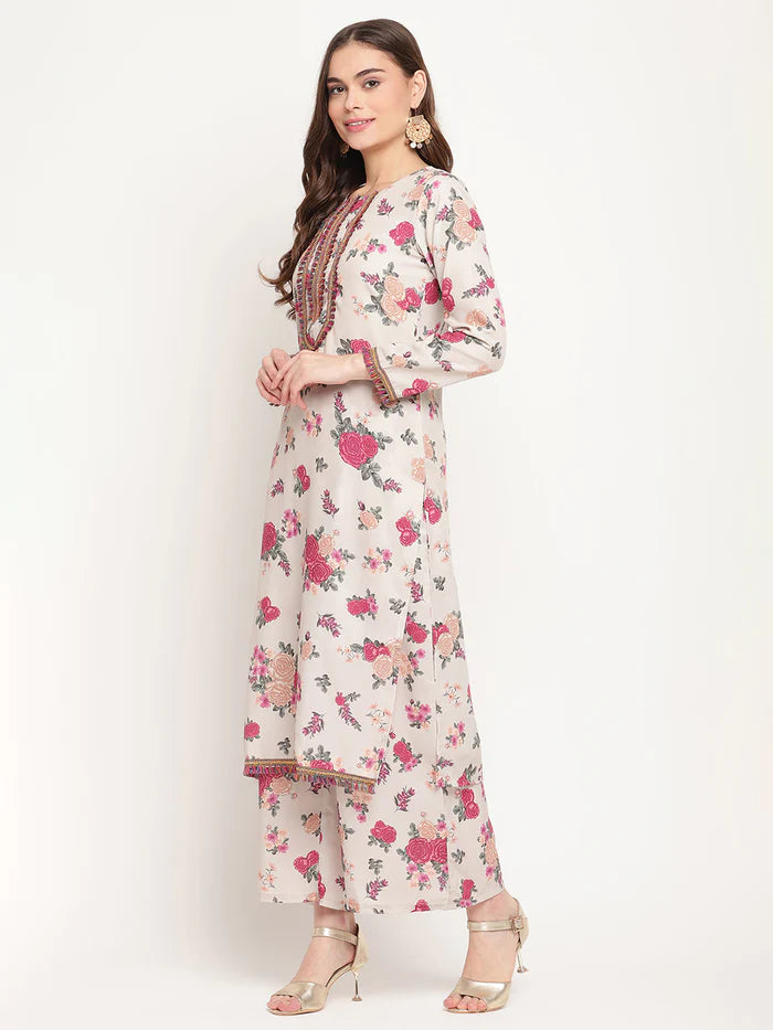 Women's Beige Crepe Printed Kurta