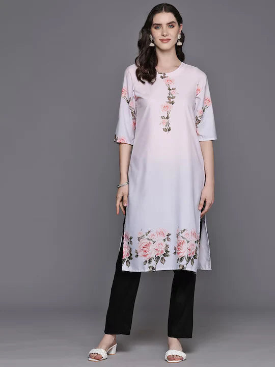 Women's Pink Crepe Printed Kurti