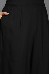 Black Viscose Rayon Solid Straight Round Neck Kurta Set