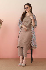 Chocolate Brown Poly Crepe Printed Kurta Set