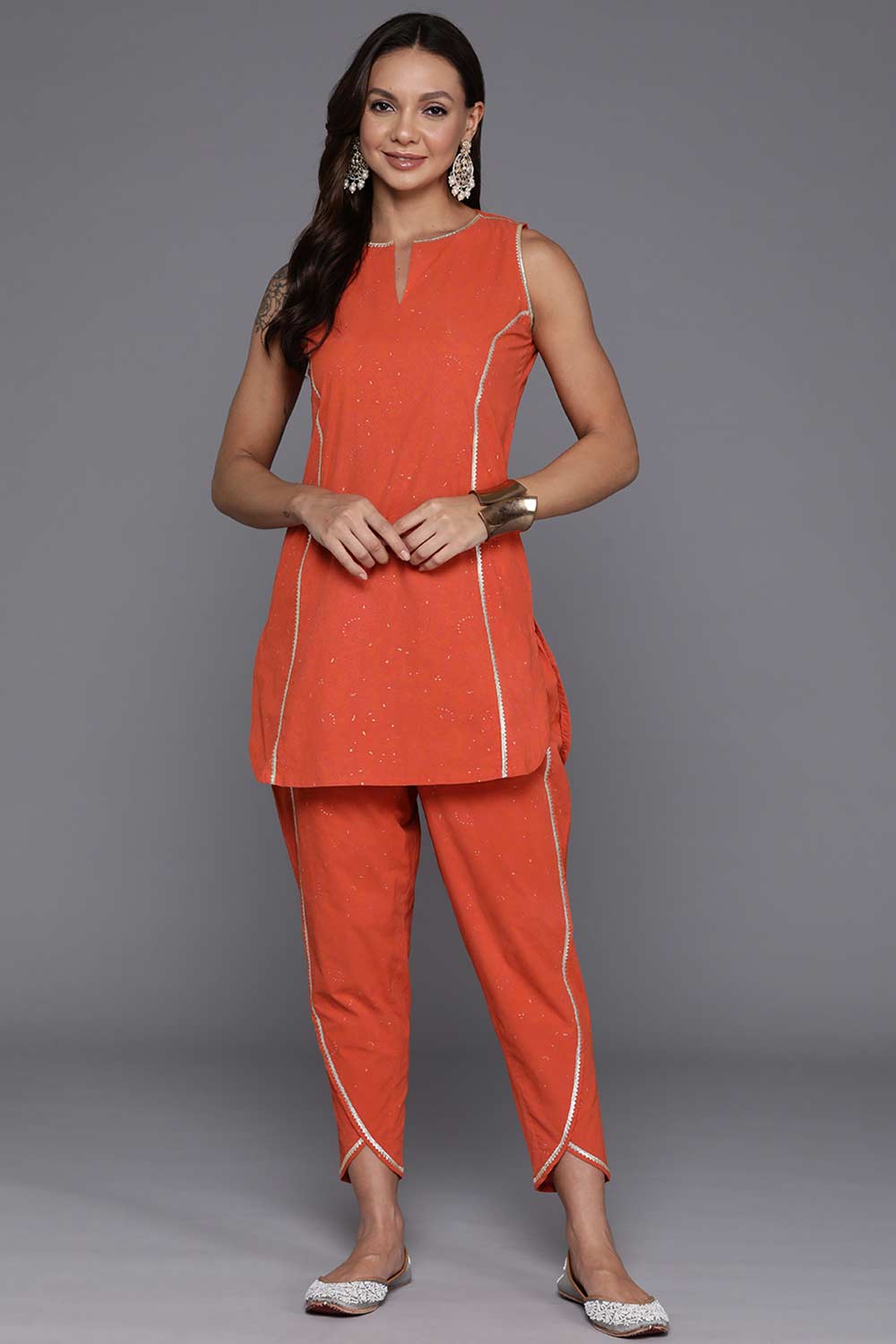 Orange Cotton Printed Co-Ords Set