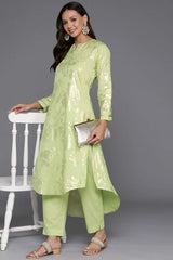 Green Pure Cotton Printed Kurti Set