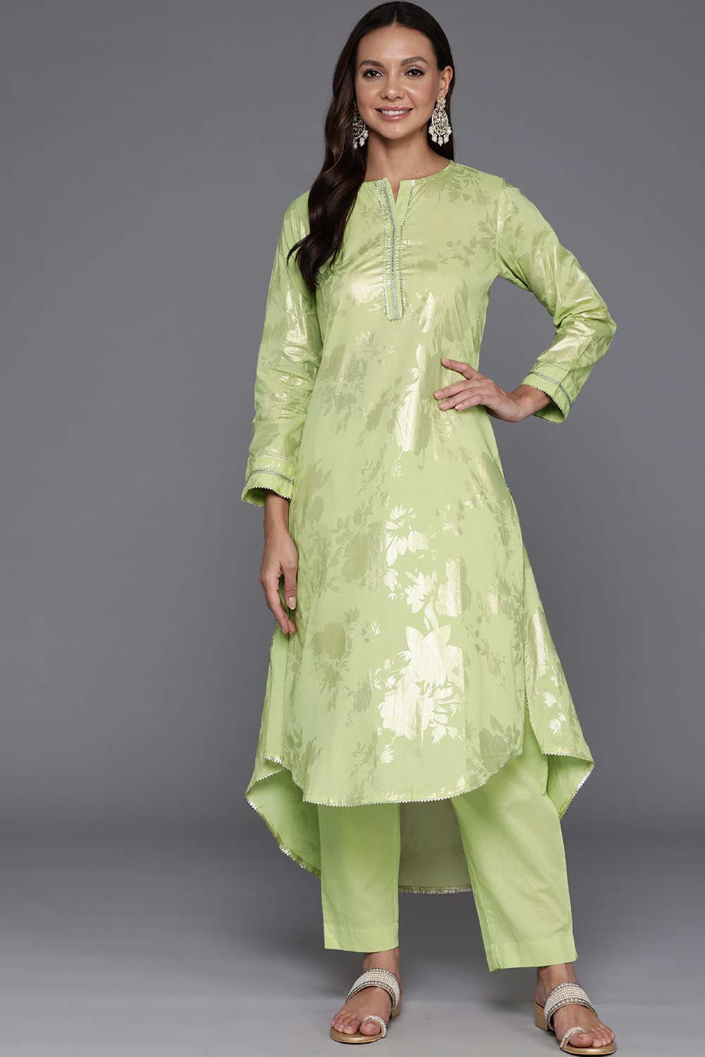 Green Pure Cotton Printed Kurta Set