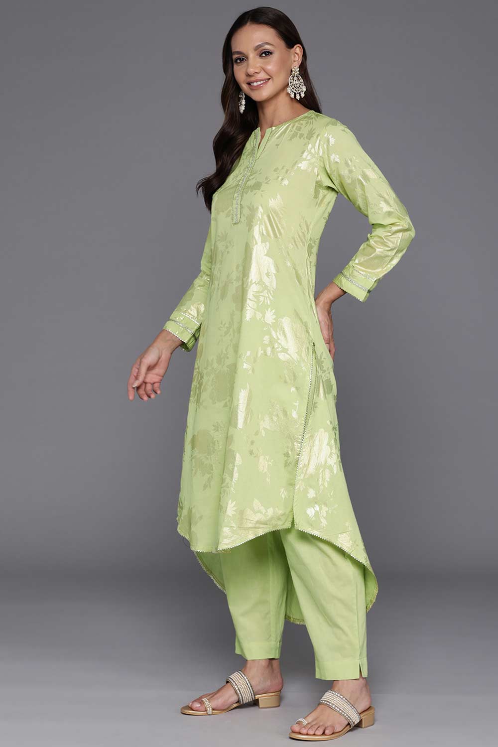 Green Pure Cotton Printed Kurta Set