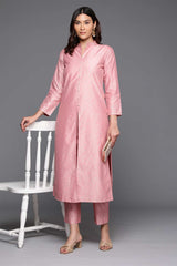 Pink Silk Blend Printed Kurta Set