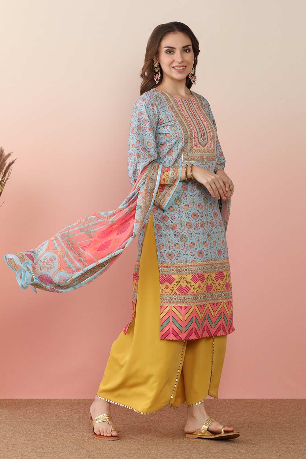 Multi Poly Crepe Printed Kurti Set