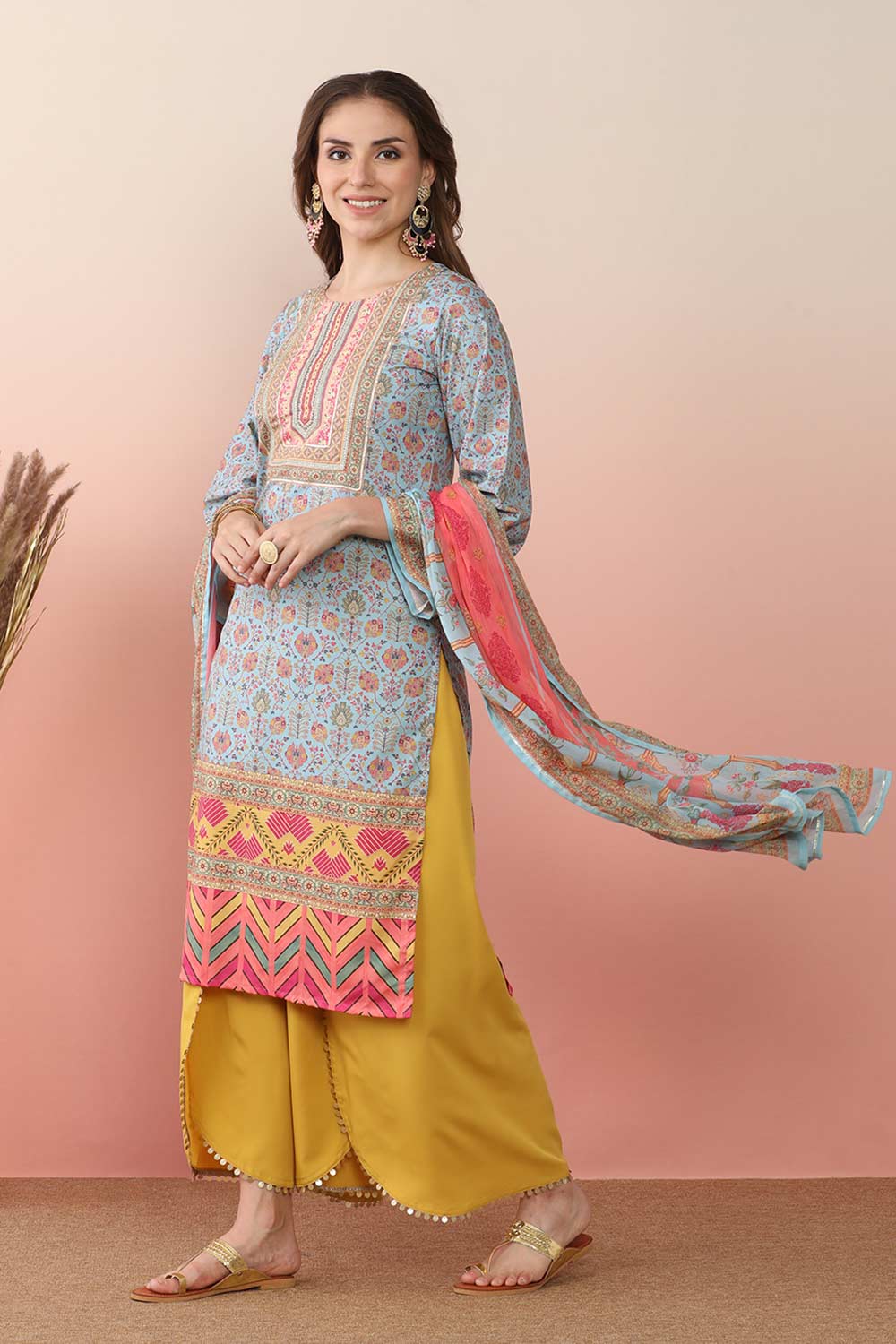 Multi Poly Crepe Printed Kurti Set