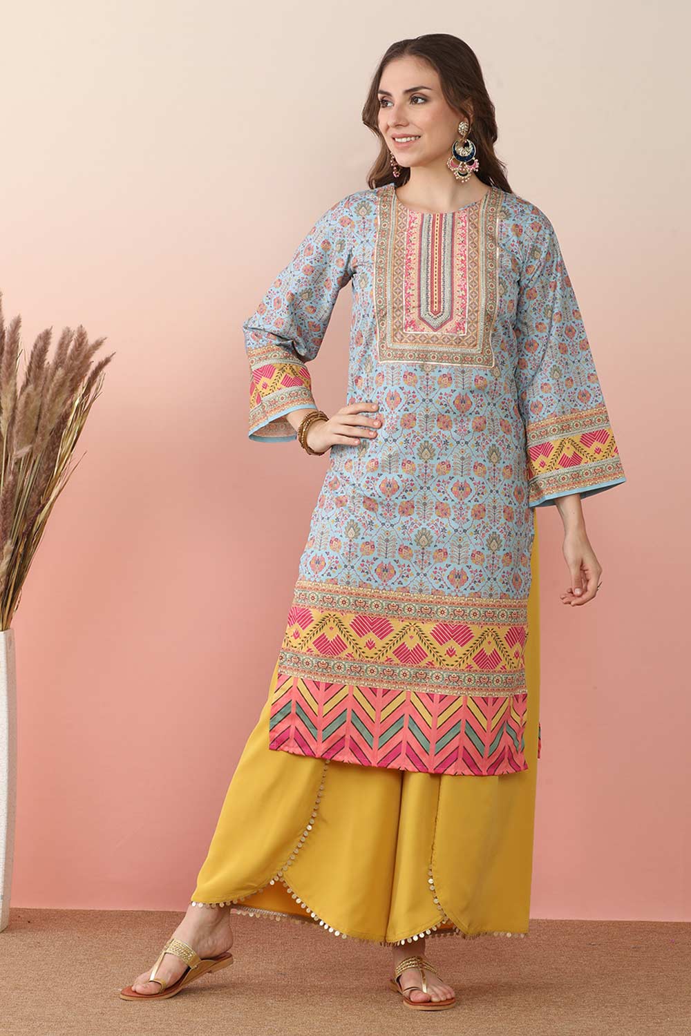 Multi Poly Crepe Printed Kurti Set