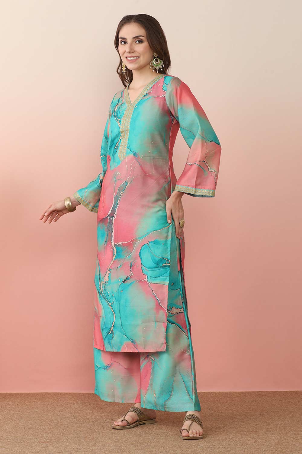 Multi Polyester Printed Kurta Set