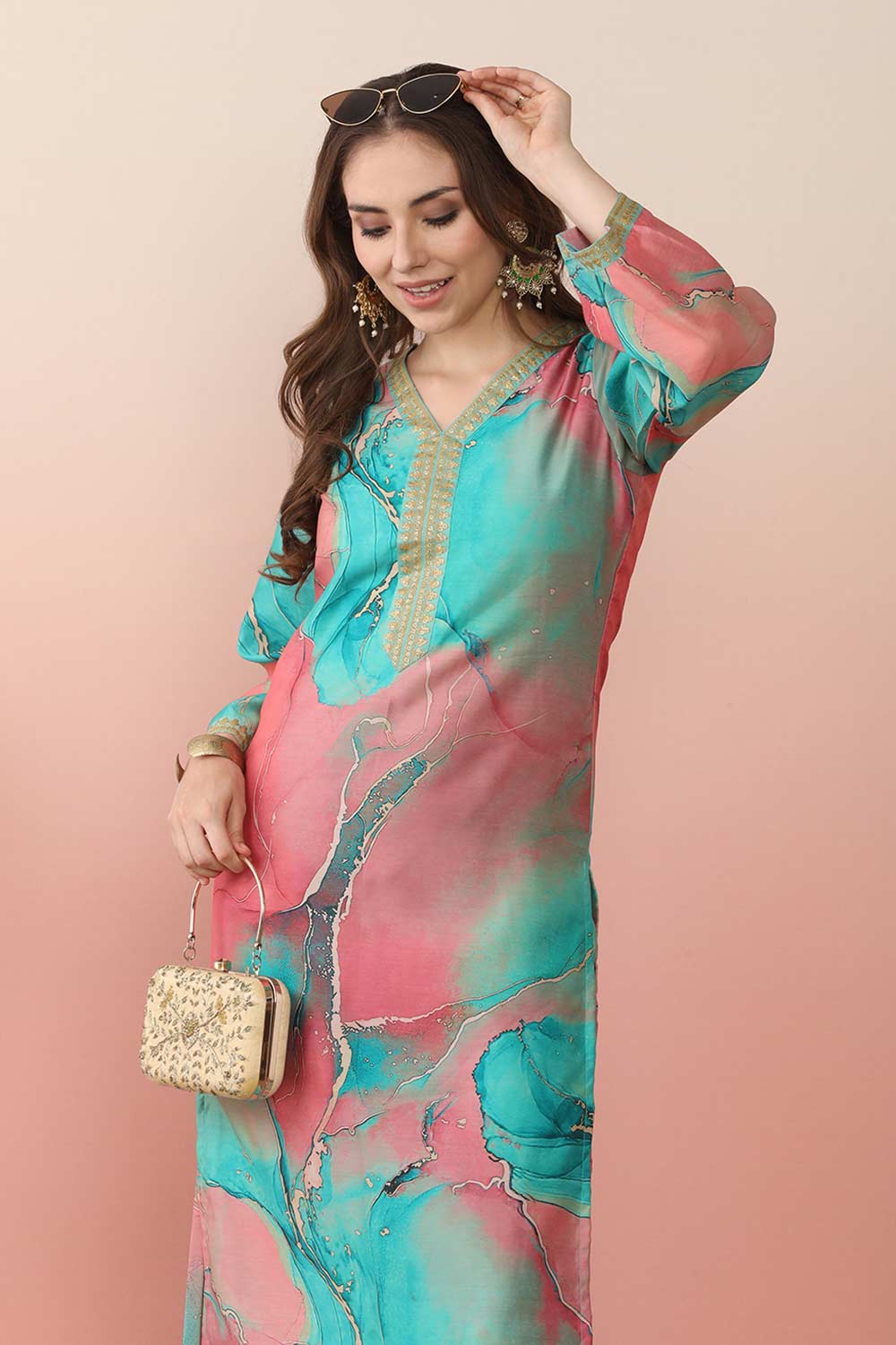 Multi Polyester Printed Kurta Set