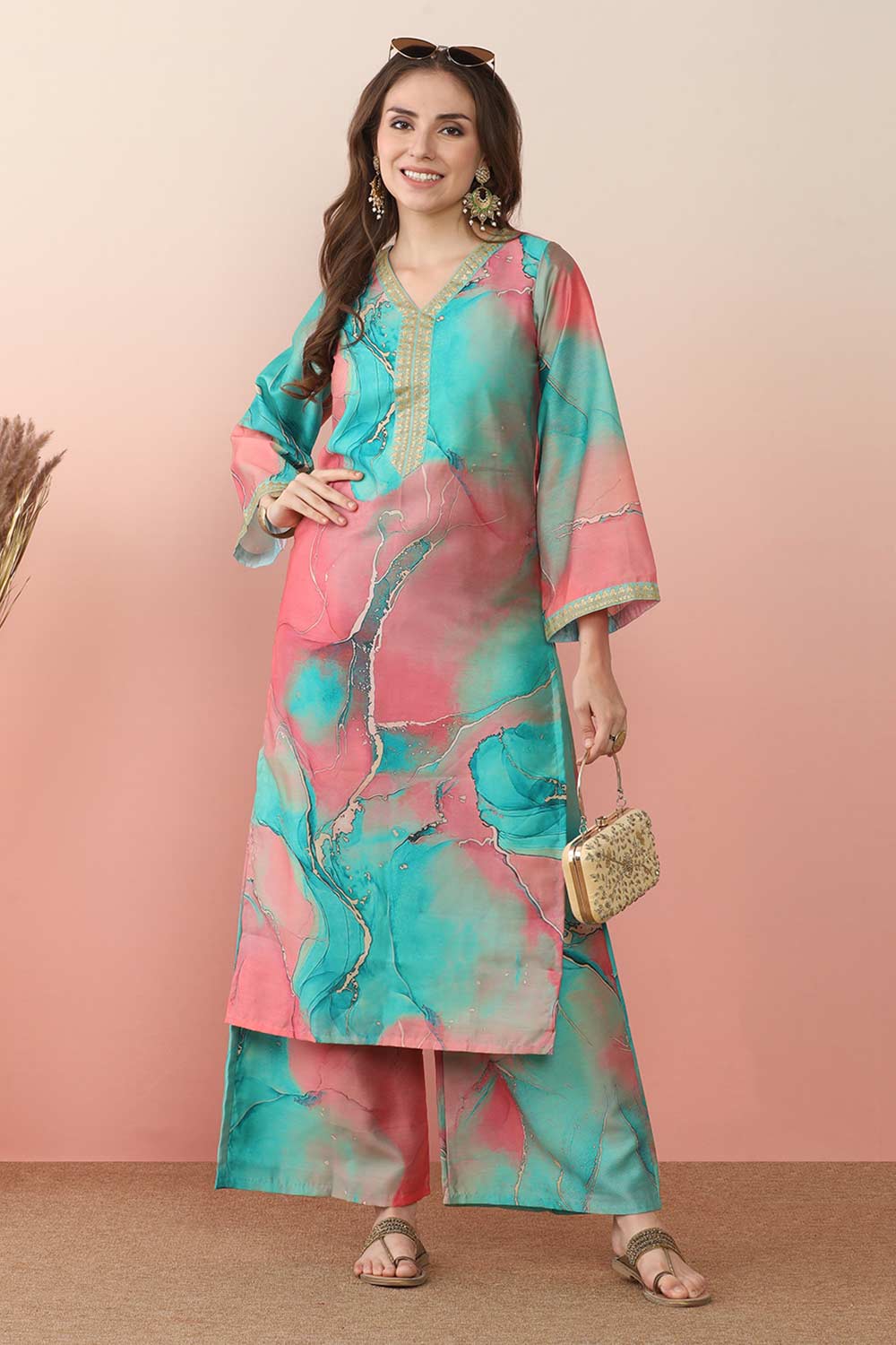 Multi Polyester Printed Kurta Set