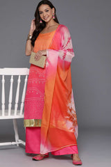 Pink Cotton Blend Printed Kurti Set