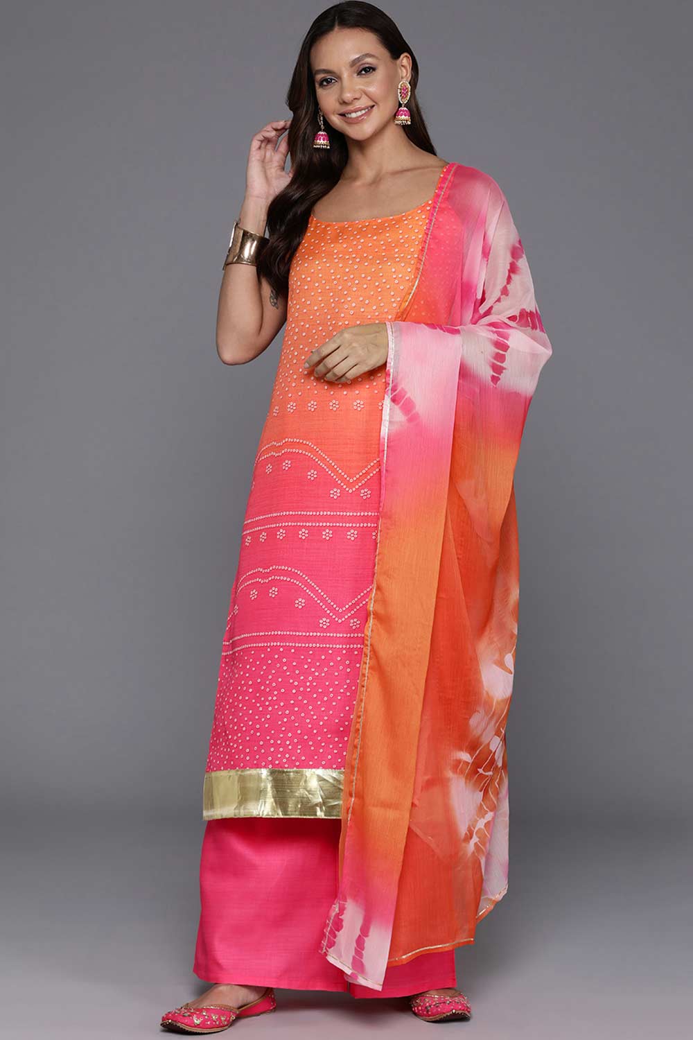 Pink Cotton Blend Printed Kurta Set