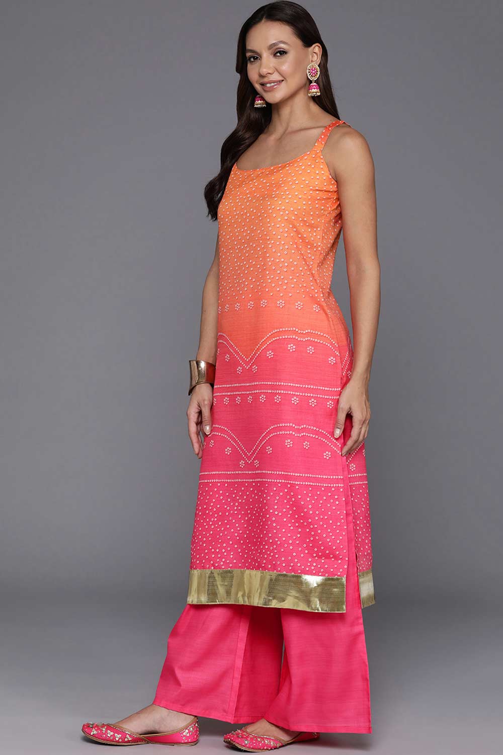 Pink Cotton Blend Printed Kurta Set