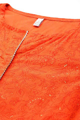 Orange Pure Cotton Printed Kurti Set