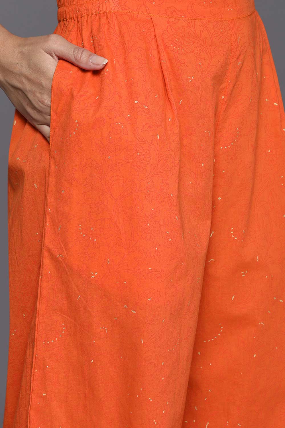 Orange Pure Cotton Printed Kurti Set