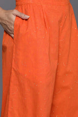 Orange Pure Cotton Printed Kurta Set