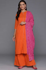 Orange Pure Cotton Printed Kurta Set