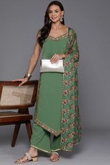 Sage Green Poly Crepe Solid Kurta Set