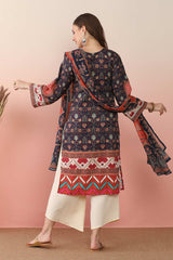 Navy Blue Poly Crepe Printed Kurta Set