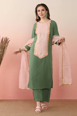 Green Poly Crepe Printed Kurti Set