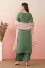 Green Poly Crepe Printed Kurti Set