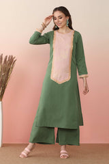 Green Poly Crepe Printed Kurta Set