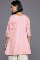 Pink Cotton Printed  Round Neck Tunics