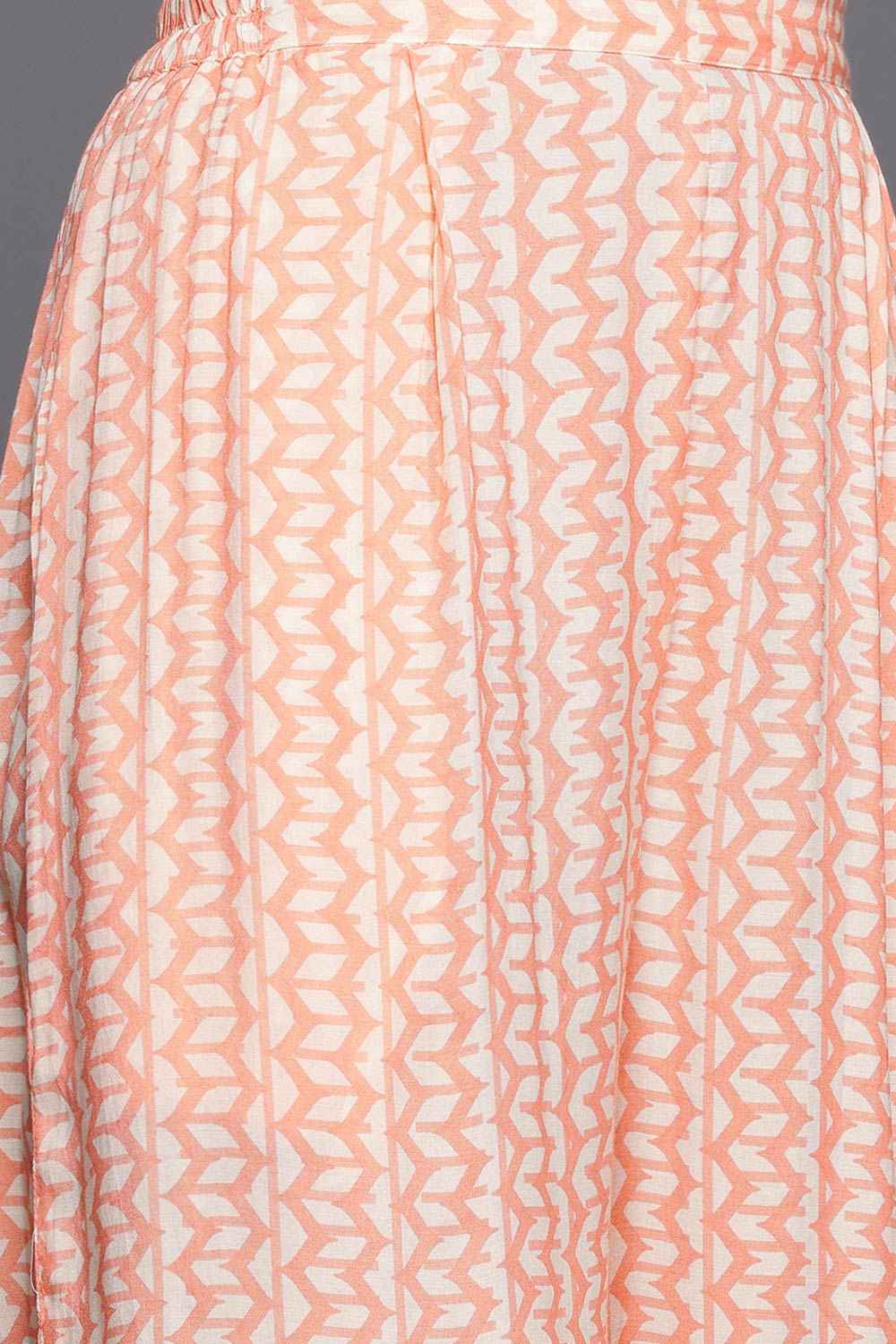 Peach Polyester Printed Straight V-Neck Co-Ords Set