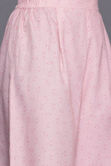 Pink Cotton Blend Printed Straight Round Neck Co-Ords Set