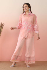 Pastel Pink Polyester Printed Co-Ords Set