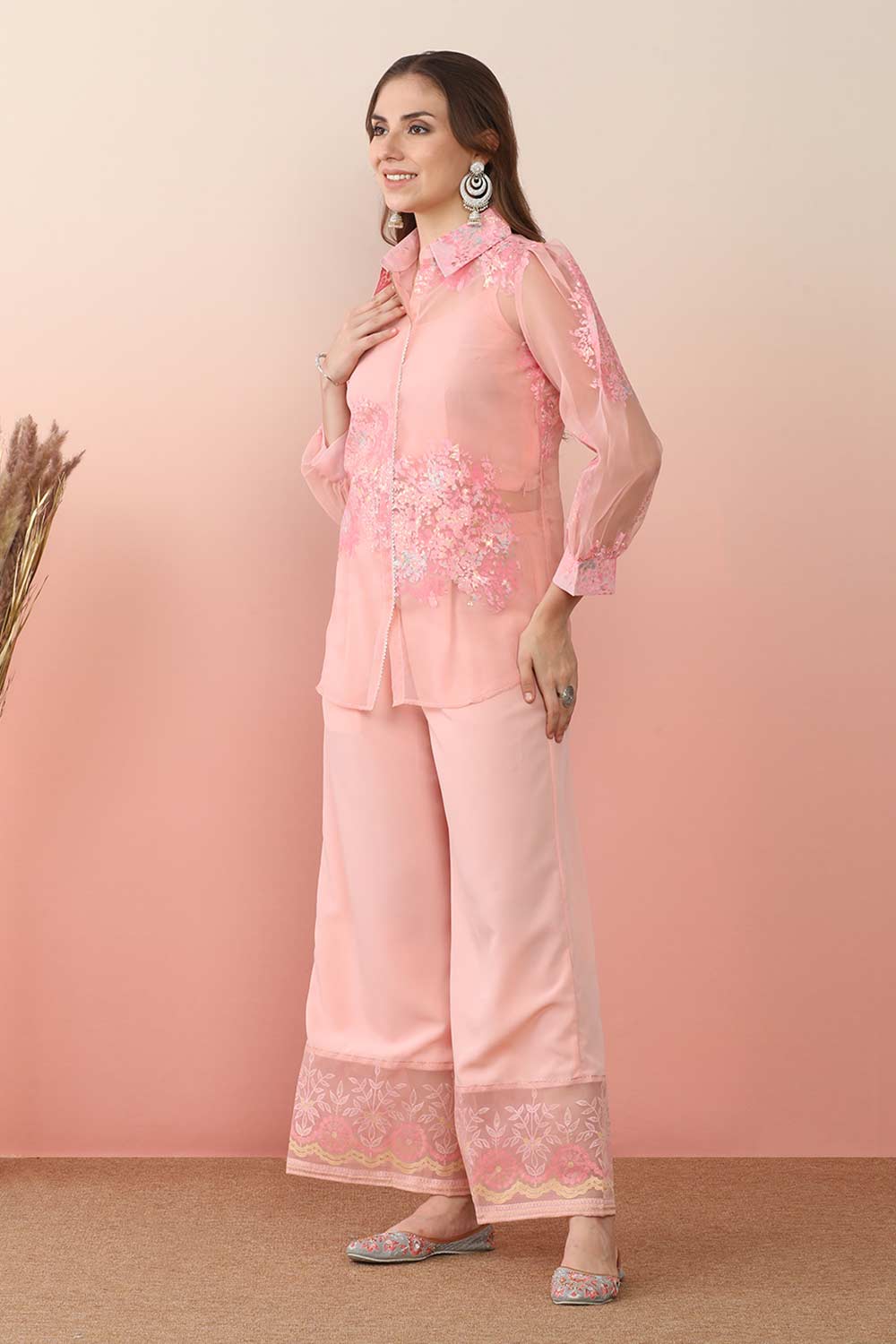 Pastel Pink Polyester Printed Co-Ord Set