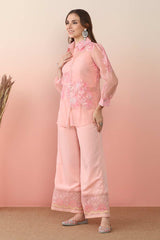 Pastel Pink Polyester Printed Co-Ords Set