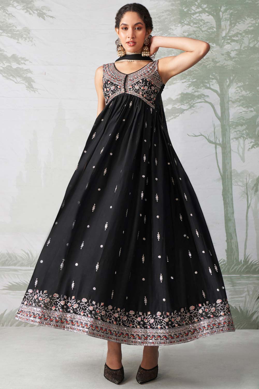 Black Rangoli Georgette Multi Thread Anarkali Suit