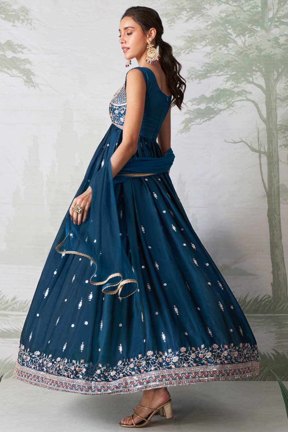 Teal Blue Rangoli Georgette Multi Thread Anarkali Suit