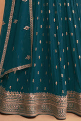 Teal Blue Georgette Embroidered Anarkali Suit Set