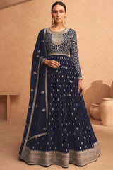 Navy Blue Georgette Embroidered Anarkali Suit Set